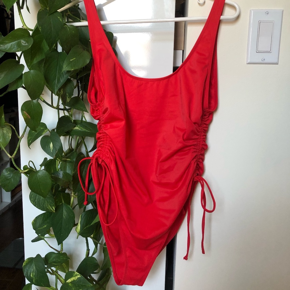 PACSUN LA Hearts Red High Leg One Piece Swimsuit